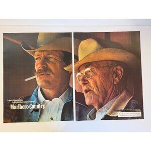 Vintage 1974 Marlboro Country Cigarette Advertisement Print 2 Page Ad CUT READ